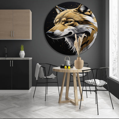 Gouden Blik - Portret van een Wolf aluminium muurcirkel