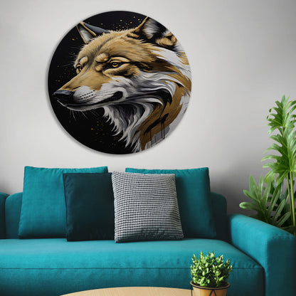 Gouden Blik - Portret van een Wolf aluminium muurcirkel