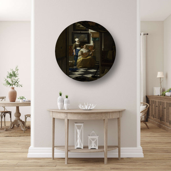 De liefdesbrief - Johannes Vermeer aluminium muurcirkel