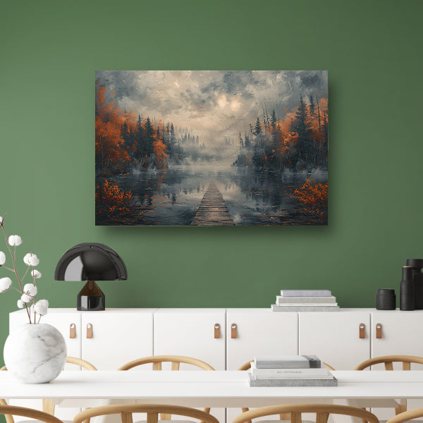 Impressionistisch Landschap met Mist canvas met baklijst