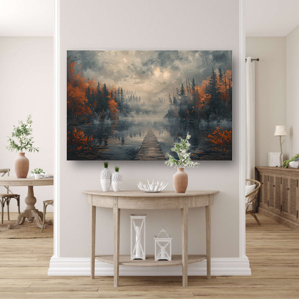 Impressionistisch Landschap met Mist canvas met baklijst