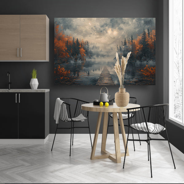 Impressionistisch Landschap met Mist canvas met baklijst
