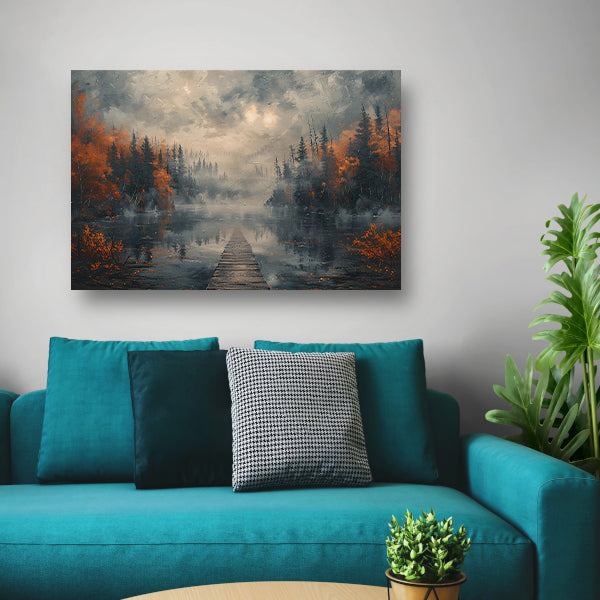 Impressionistisch Landschap met Mist canvas met baklijst