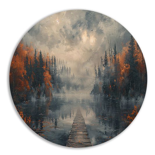 Impressionistisch Landschap met Mist aluminium muurcirkel