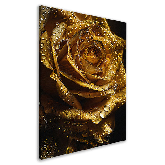 Gouden roos met fonkelende waterdruppels close-up canvas