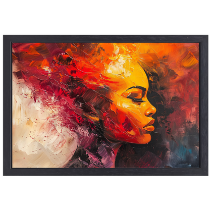 Vurige abstracte impressie van een vrouw canvas met baklijst