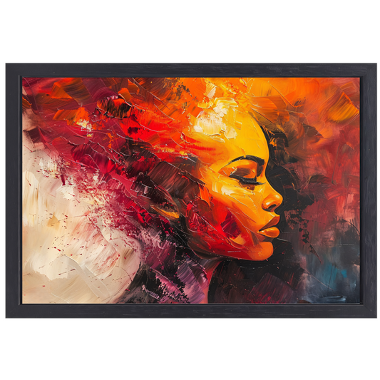Vurige abstracte impressie van een vrouw canvas met baklijst