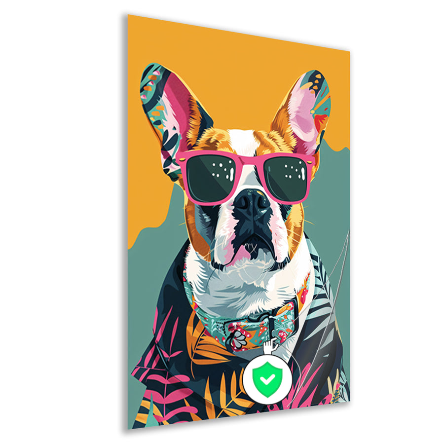 Franse Bulldog met Zonnebril en Hawaïhemd poster