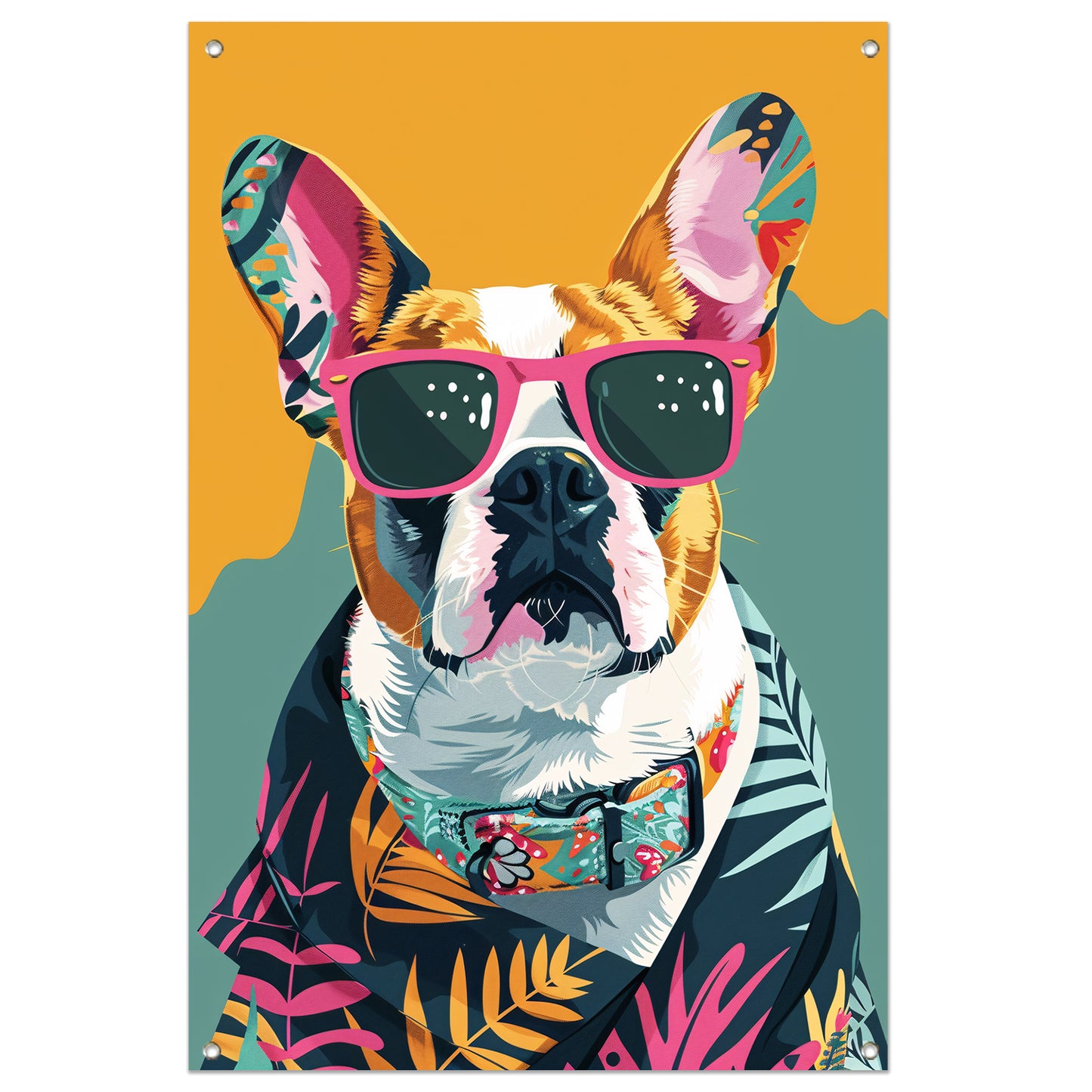 Franse Bulldog met Zonnebril en Hawaïhemd tuinposter