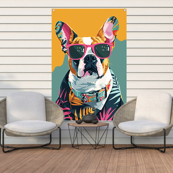 Franse Bulldog met Zonnebril en Hawaïhemd tuinposter