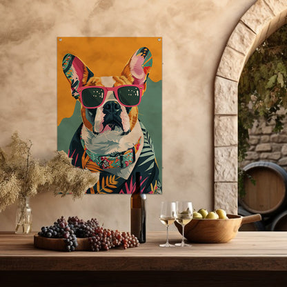 Franse Bulldog met Zonnebril en Hawaïhemd tuinposter