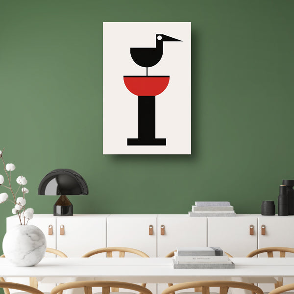 Minimalistisch Kunst: Vogel op Rode Voederbak poster