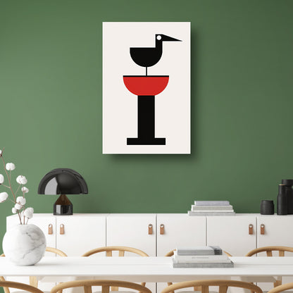 Minimalistisch Kunst: Vogel op Rode Voederbak poster