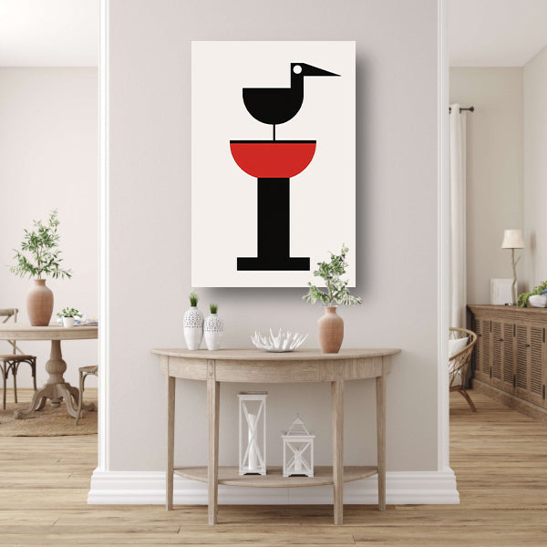 Minimalistisch Kunst: Vogel op Rode Voederbak poster
