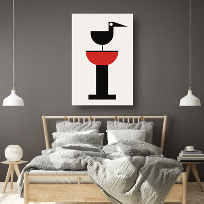 Minimalistisch Kunst: Vogel op Rode Voederbak poster
