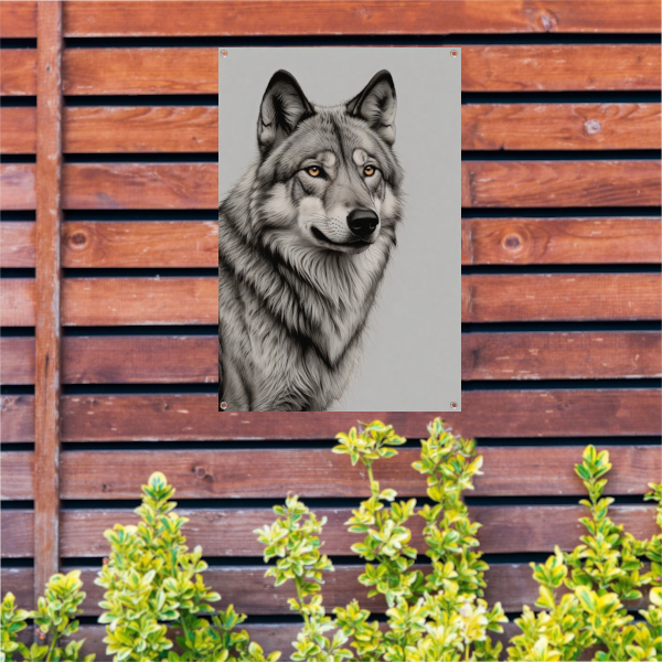 Majestueuze wolf in monochrome tinten tuinposter
