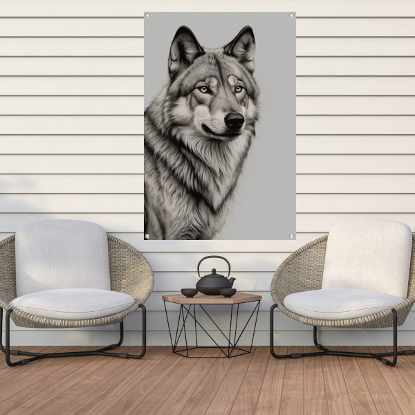 Majestueuze wolf in monochrome tinten tuinposter