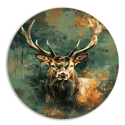 Abstracte schilderij van hert met kleuren aluminium muurcirkel