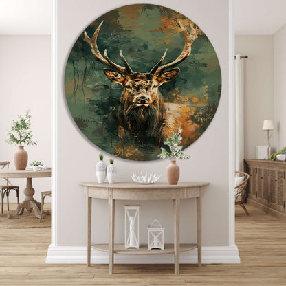 Abstracte schilderij van hert met kleuren aluminium muurcirkel