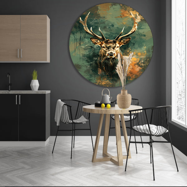 Abstracte schilderij van hert met kleuren aluminium muurcirkel