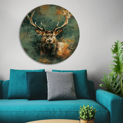 Abstracte schilderij van hert met kleuren aluminium muurcirkel