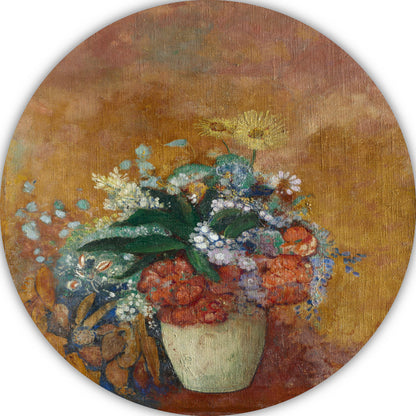 Vaas met bloemen - Odilon Redon aluminium muurcirkel