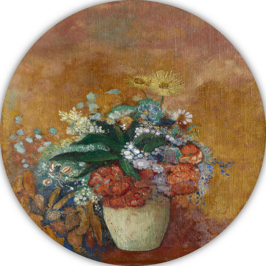 Vaas met bloemen - Odilon Redon aluminium muurcirkel