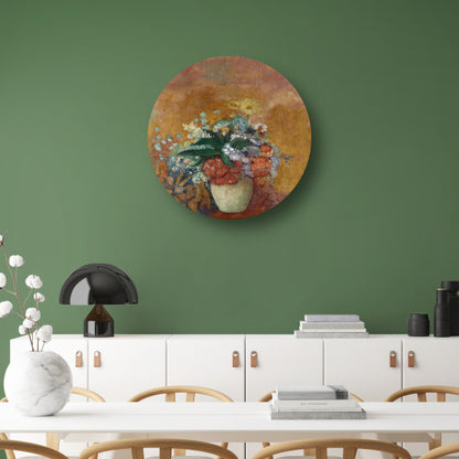 Vaas met bloemen - Odilon Redon aluminium muurcirkel