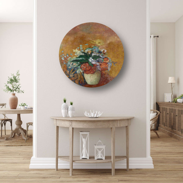 Vaas met bloemen - Odilon Redon aluminium muurcirkel