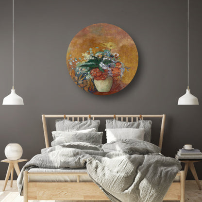 Vaas met bloemen - Odilon Redon aluminium muurcirkel