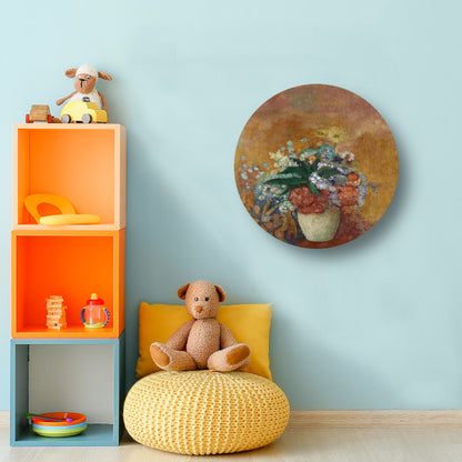 Vaas met bloemen - Odilon Redon aluminium muurcirkel