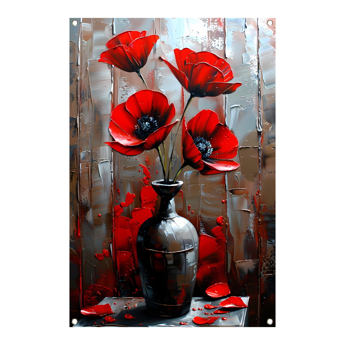Moderne Rode Bloemen in Stijlvolle Zwarte Vaas tuinposter