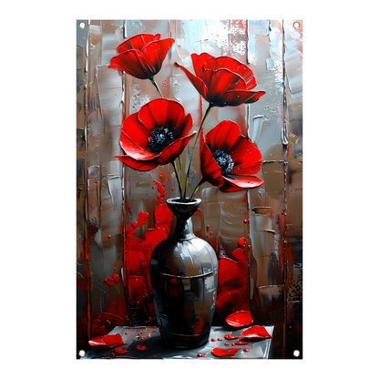 Moderne Rode Bloemen in Stijlvolle Zwarte Vaas tuinposter