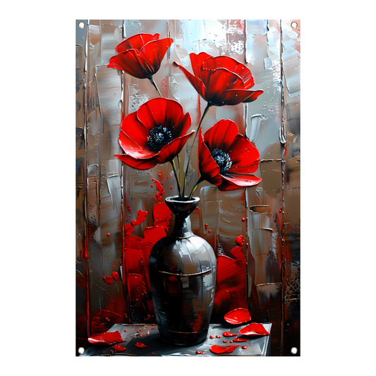 Moderne Rode Bloemen in Stijlvolle Zwarte Vaas tuinposter