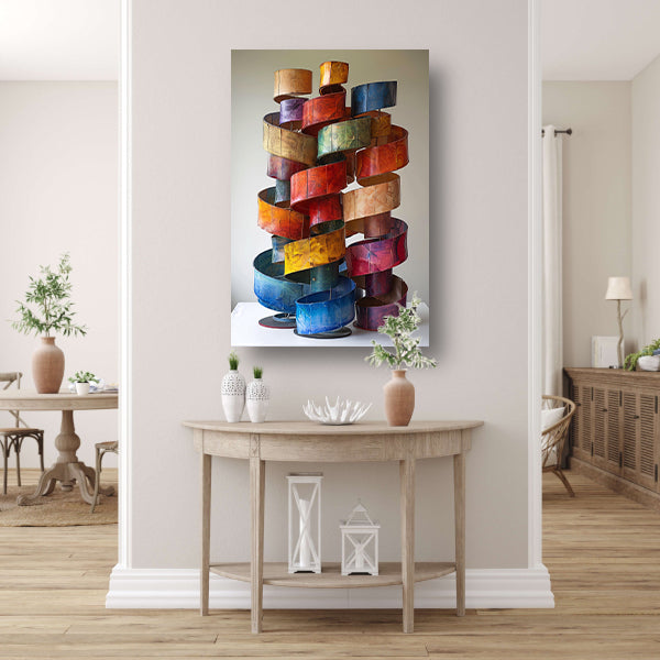 Abstract Kleurrijk Sculpturen van Metaal canvas met baklijst