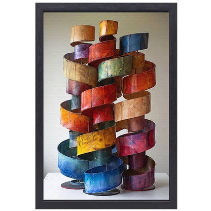 Abstract Kleurrijk Sculpturen van Metaal canvas met baklijst