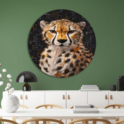 Moderne Kunst Cheetah met Intense Blik aluminium muurcirkel