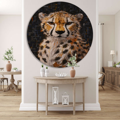 Moderne Kunst Cheetah met Intense Blik aluminium muurcirkel