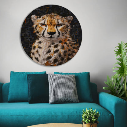 Moderne Kunst Cheetah met Intense Blik aluminium muurcirkel
