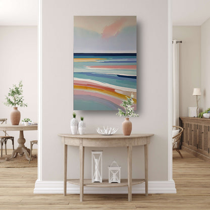 Abstracte Horizontale Strepen in Pastelkleuren canvas met baklijst