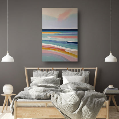 Abstracte Horizontale Strepen in Pastelkleuren canvas met baklijst