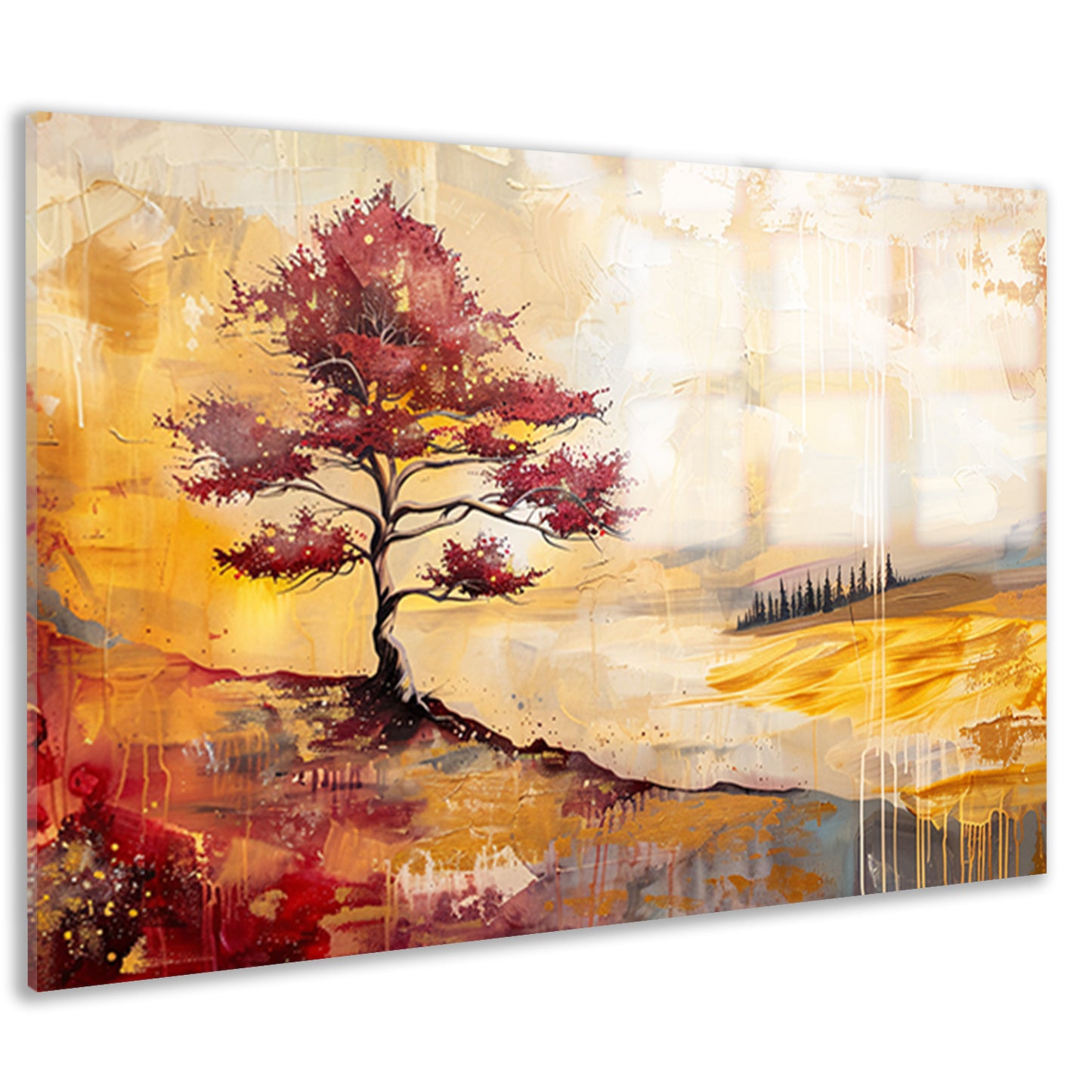 Surrealistische kleurrijke boom in zomers landschap acrylglas