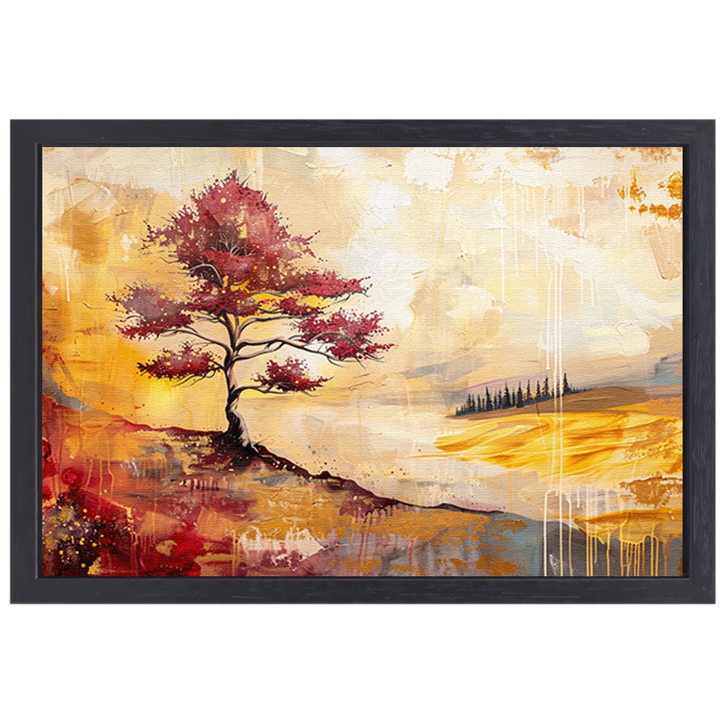 Surrealistische kleurrijke boom in zomers landschap canvas met baklijst