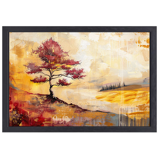 Surrealistische kleurrijke boom in zomers landschap canvas met baklijst