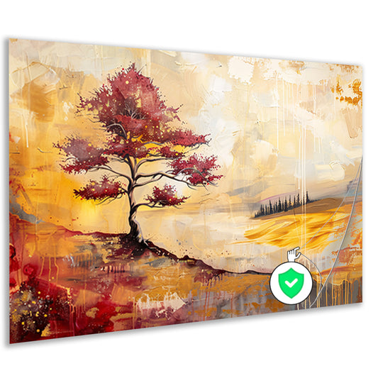 Surrealistische kleurrijke boom in zomers landschap poster