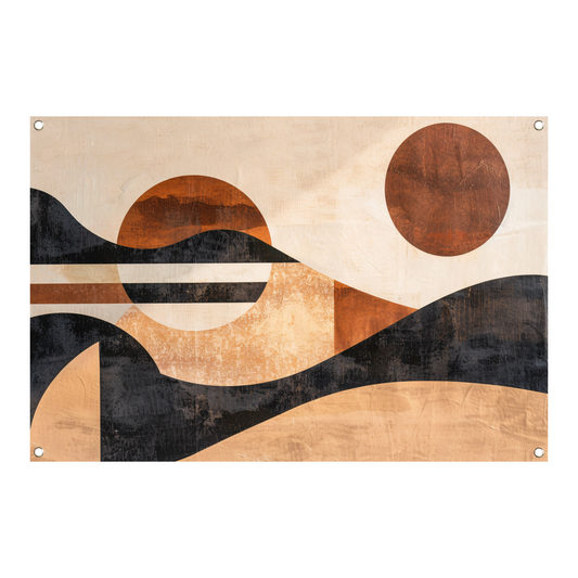 Zonsondergang in abstracte geolandscapes tuinposter