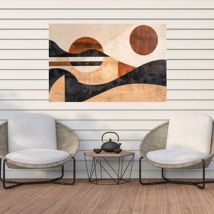 Zonsondergang in abstracte geolandscapes tuinposter