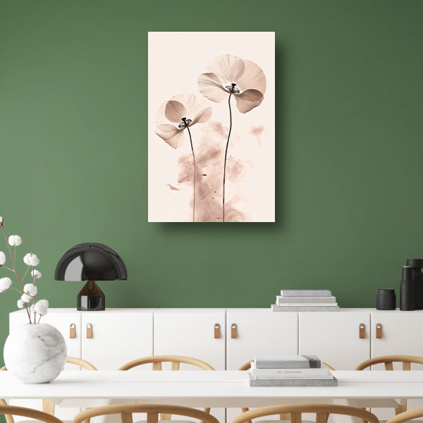 Elegante Sepia Bloemenillustratie canvas met baklijst