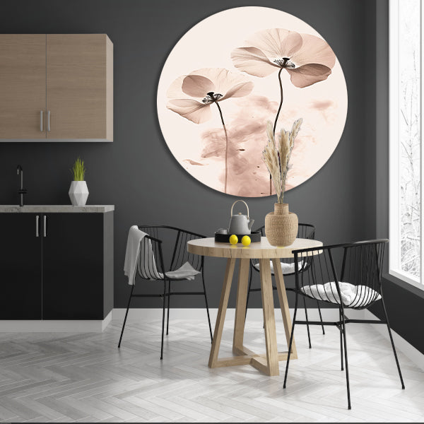Elegante Sepia Bloemenillustratie aluminium muurcirkel