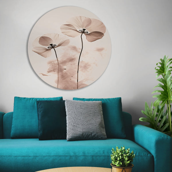 Elegante Sepia Bloemenillustratie aluminium muurcirkel